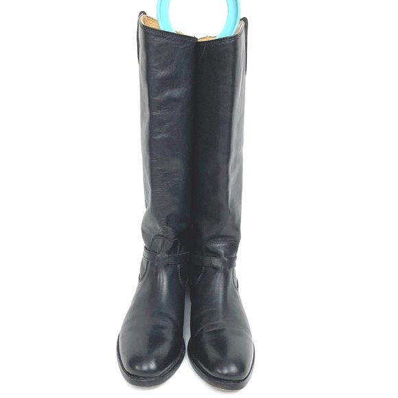 Frye  Lindsay Black Riding Pull On Boots Knee-High Metal Plate Sz 6 - Picture 4 of 16